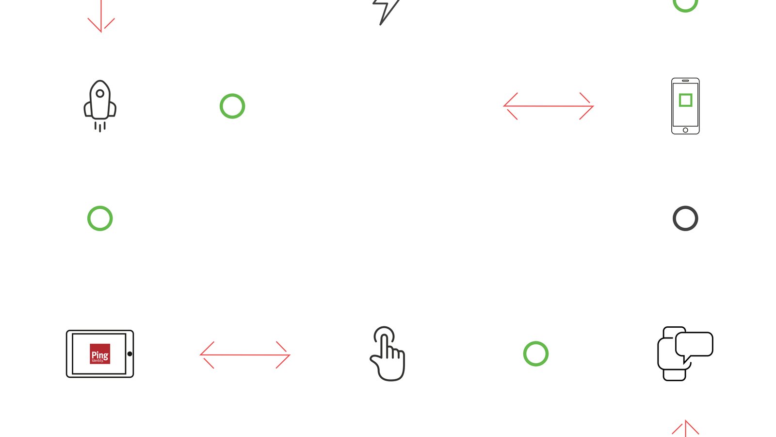 Line icons for PingID on white: a phone, a tablet, a fingerprint tap and arrows between devices.