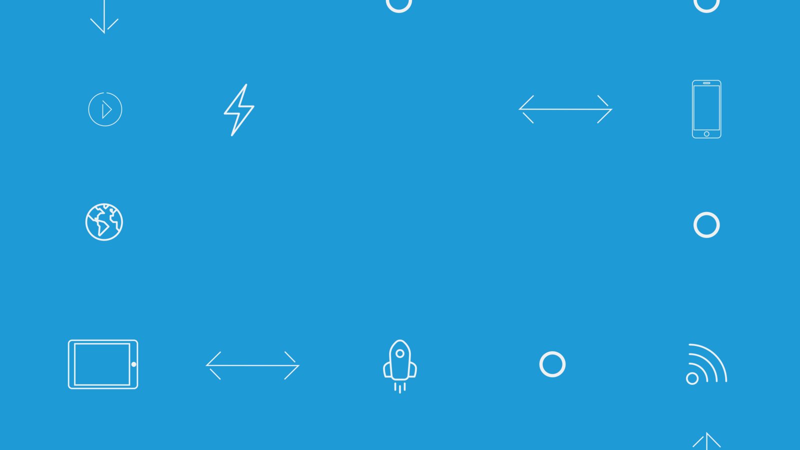 White line icons for Zoom on AB blue: a play button, a globe, a tablet and a phone.